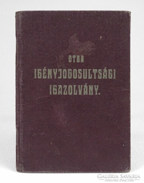 1J916 Régi OTBA Igényjogosultsági Igazolvány 1934
