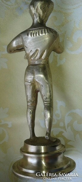 Large bronze v. Copper flutist boy sculpture very wide