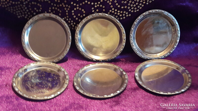 6 silver coasters, miniature bowl (l2877)