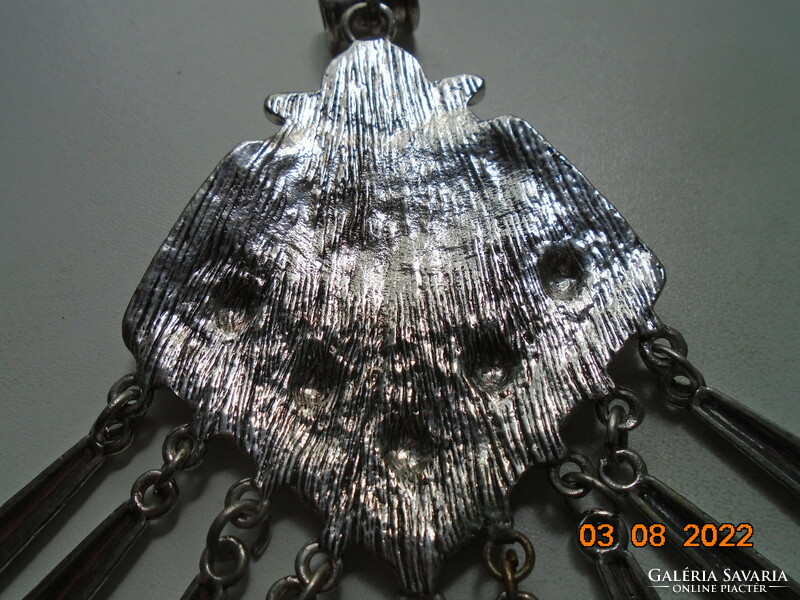Spectacular large relief pattern niello silver-plated tribal pendant with niello pendants