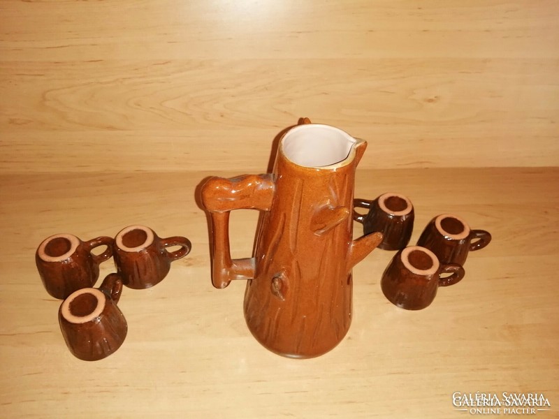 Retro kerámia fa utánzatú rövid italos pohár készlet (F-1)