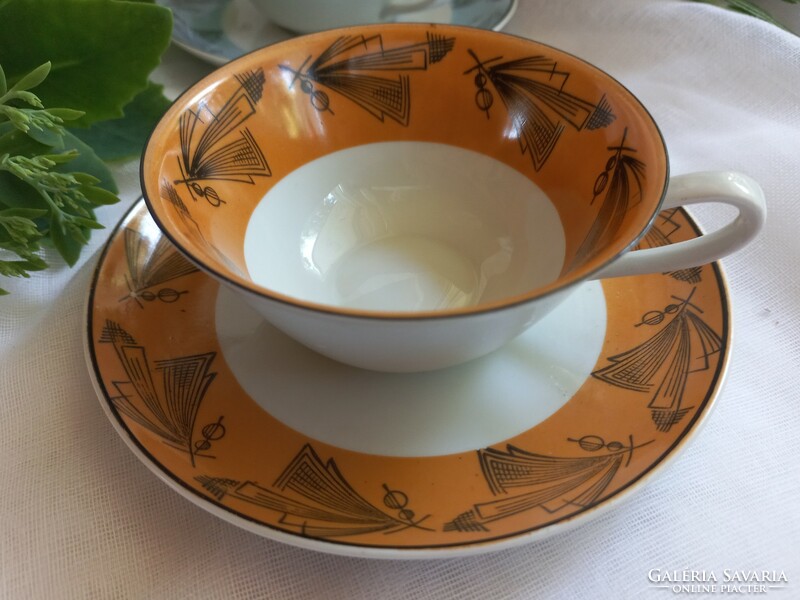 Weimar art deco, pillangós csésze és kistányér, 2 szett egyben