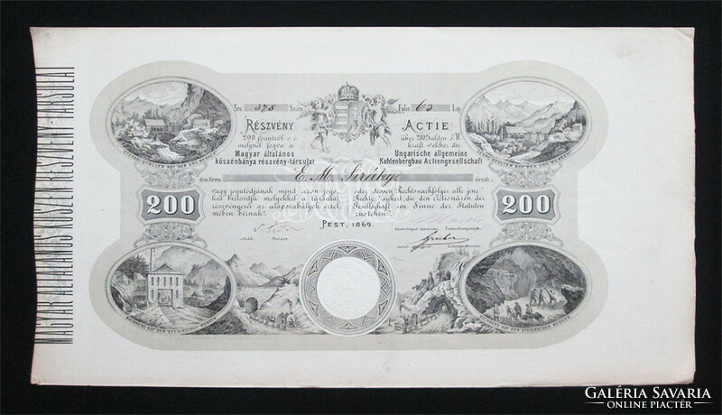 Magyar Általános Kőszénbánya Részvény-Társulat részvény 200 forint 1869