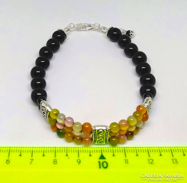 Colored and black onyx agate bracelet
