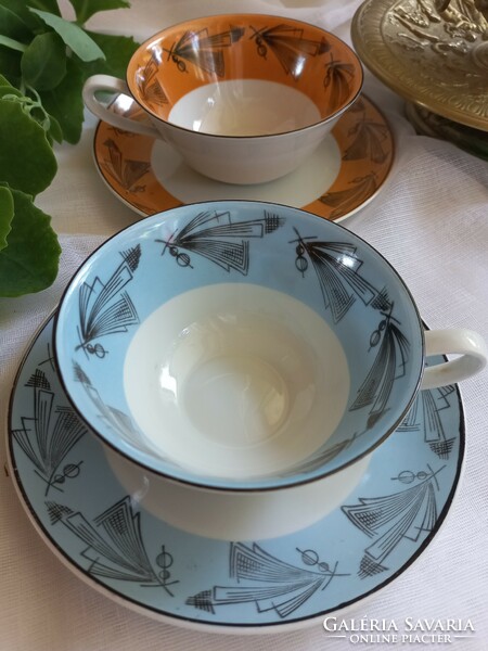Weimar art deco, butterfly cup and small plate, 2 sets in one