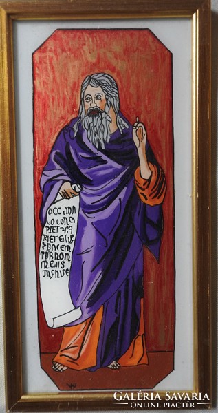 Mózes a tízparancsolattal – jelzett üvegfestmény