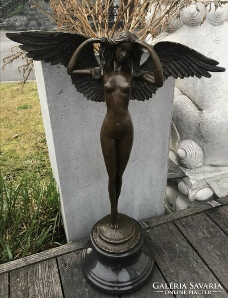 Winged female nude - bronze statue