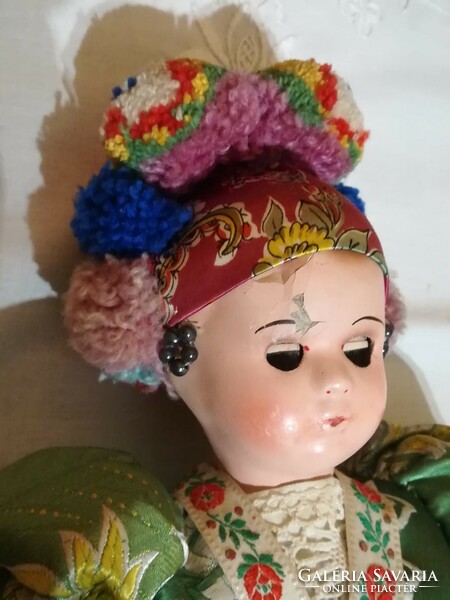 Antique sleeping matyó doll with papier-mâché head, 50 cm.