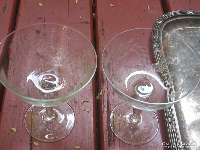 Set of 3 x 6 art deco champagne, wine, liqueur stemmed glass glasses from Hungarian hotel catering