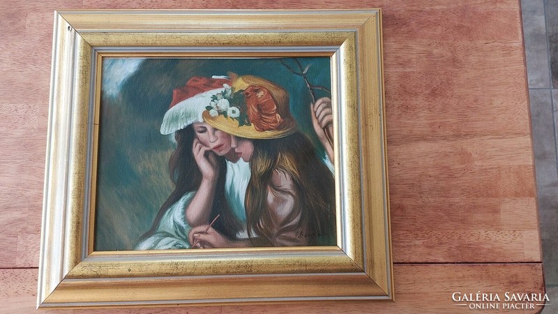Beautiful portrait painting of two little girls, 43x38 cm frame
