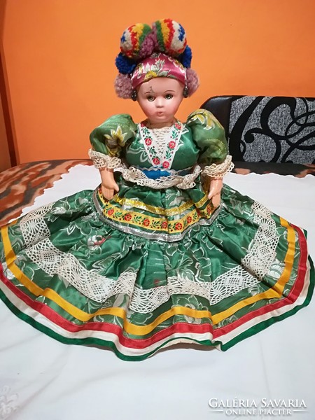 Antique sleeping matyó doll with papier-mâché head, 50 cm.