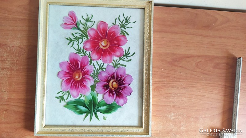 (K) original German glass painting by hinterglasmalerei, marked, signed with 26x32 cm frame
