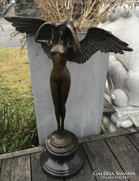 Winged female nude - bronze statue