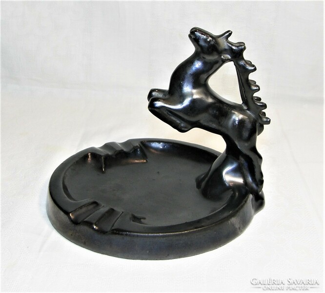 Art deco volcano glazed ceramic bowl with a running deer figure
