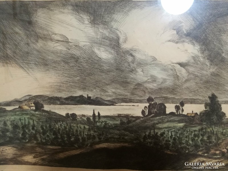 Etching by Kálmán Istókovits: balaton