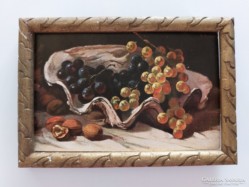 Régi képeslap 1919 konyhai csendélet levelezőlap kagyló szőlő dió