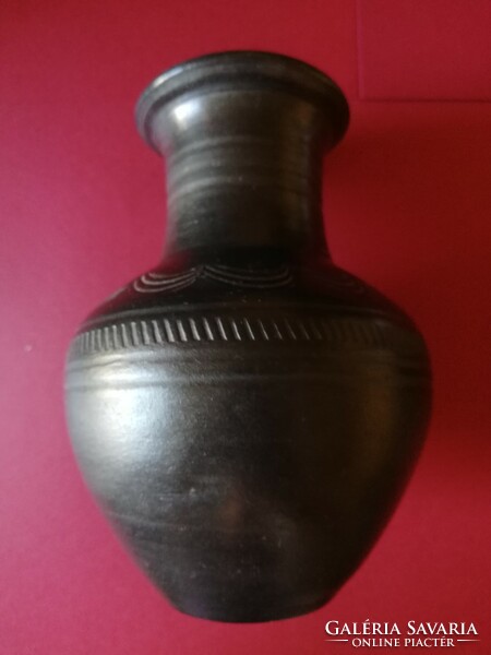Ferenc Kovácsics black glazed ceramic plate and vase