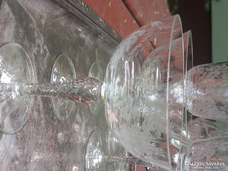3x6 db  art deco pezsgős, boros, likörős talpas üvegpohár készlet magyar hotel vendéglátásból
