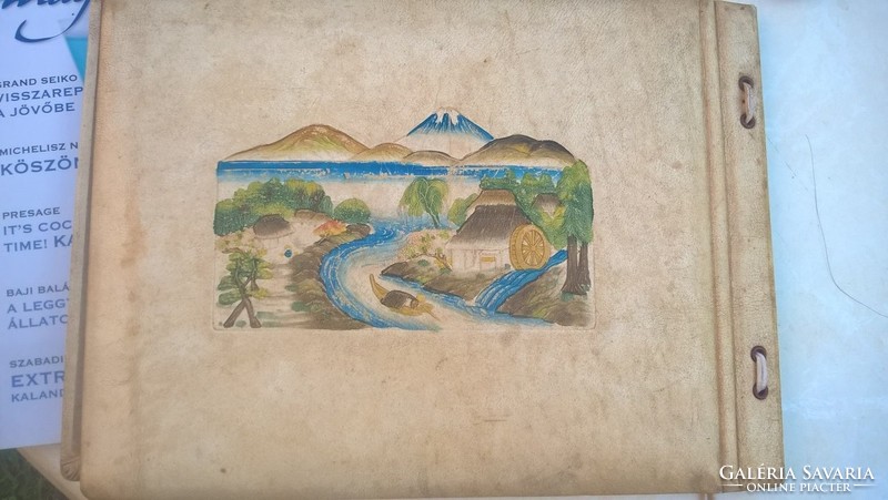 (K) Japanese paintings on leather folder!