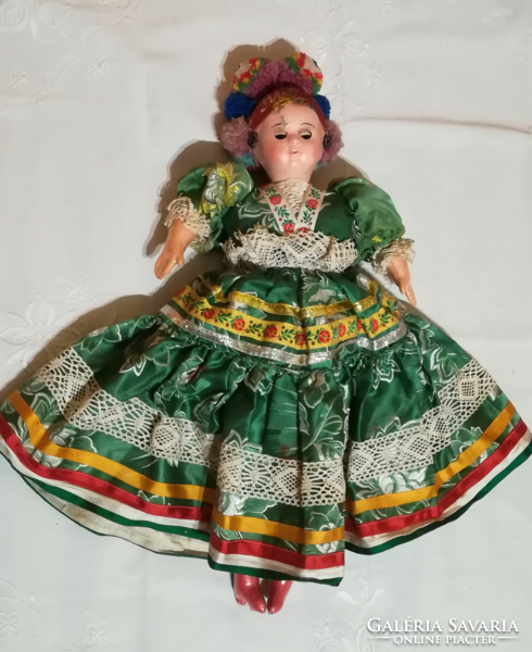 Antique sleeping matyó doll with papier-mâché head, 50 cm.