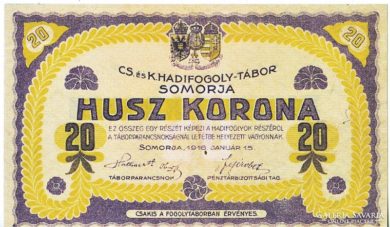 Magyarország REPLIKA 20 korona SOMORJA-i hadifogolytábor 1916 UNC