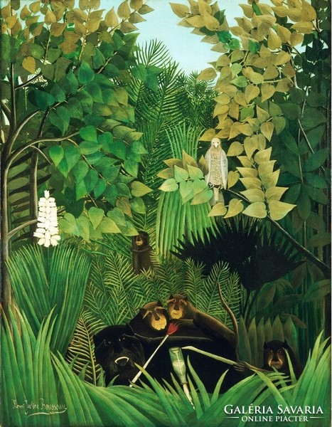 Henri Rousseau Vidám bohócok 1906 reprodukció vászonkép nyomat dzsungel majom gyerekszobába