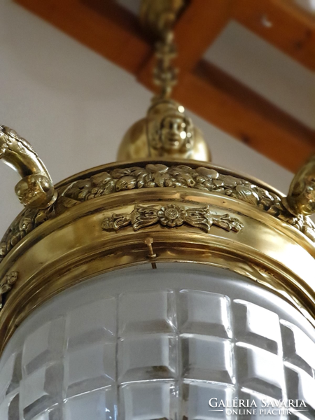 Restored antique 5-arm copper neoempire chandelier