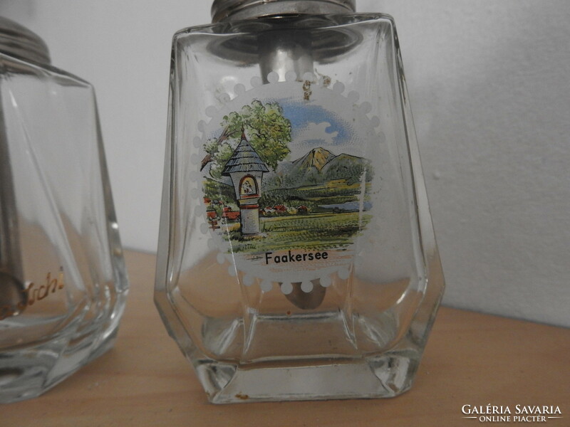 Bad Ischl és Faakersee üveg fém asztali fűszertartó – cukortartó  páros