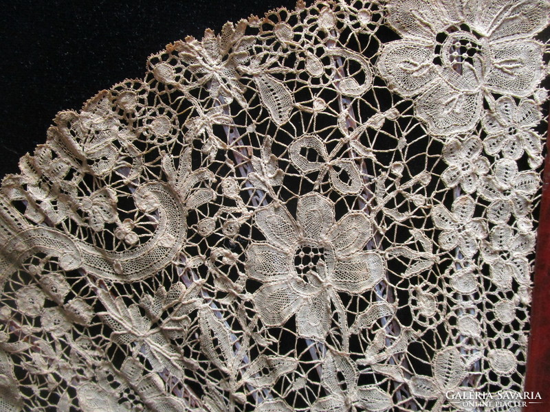 Approx. 1880 French vert lace vert lace fan meticulous precious thread needlework museum
