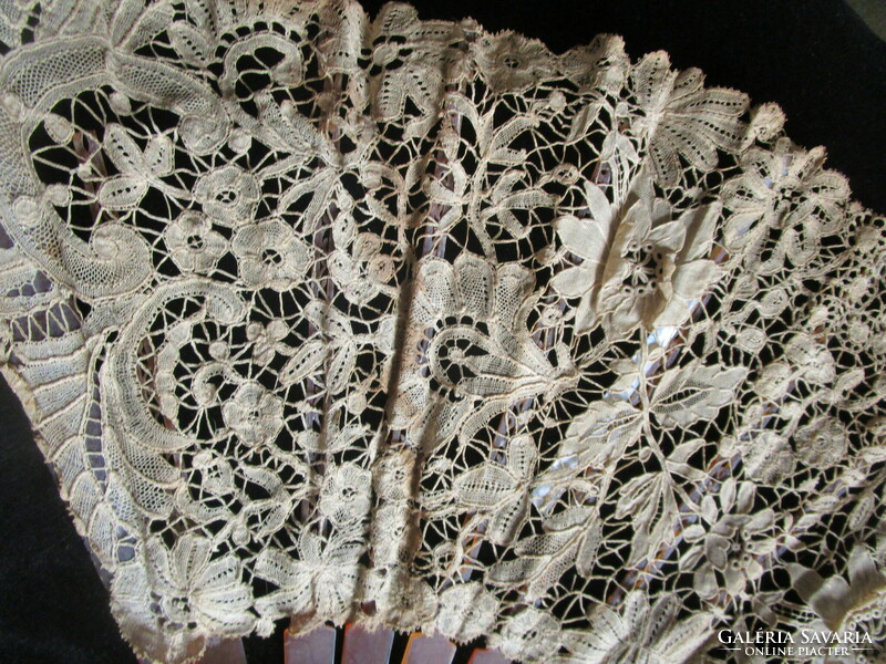 Approx. 1880 French vert lace vert lace fan meticulous precious thread needlework museum