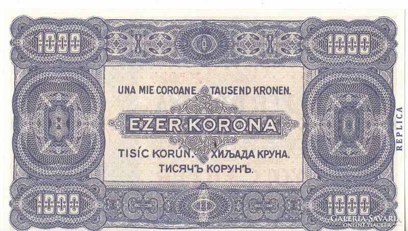 Magyarország 1000 korona / nyolc REPLIKA fillér 1923