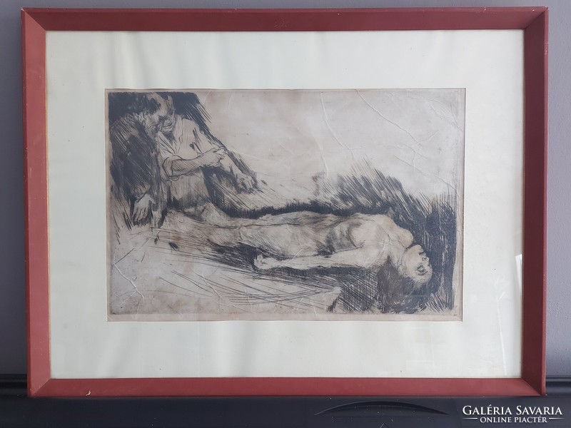 Unsigned etching or pencil drawing - female nude - dissection? 103