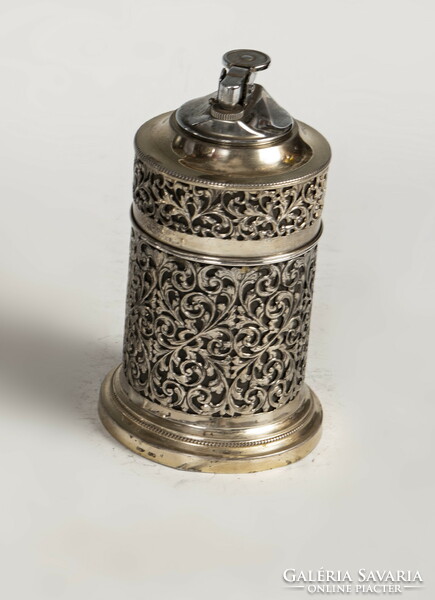 Silver openwork table lighter (non-functional, interior missing)
