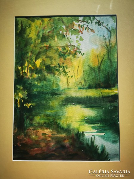 Forest landscape, watercolor
