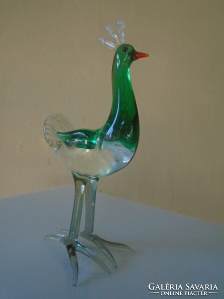 Muránoi üveg király páva figura nem látható de kékes színben pompázik