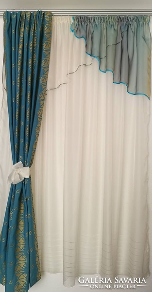 Curtain set in cream-turquoise colors ready-made, new