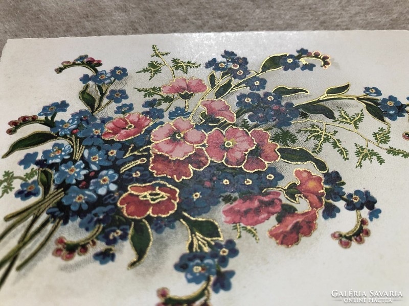 Antique, old floral litho postcard - postal clean