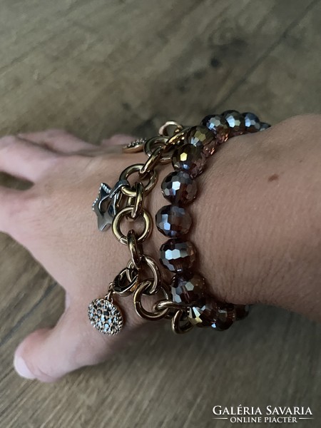 Sophisticated fossil + morellato brand bracelet with charms + gift bracelet with glass beads