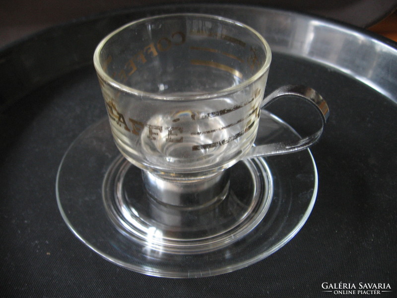 Aranyozott mokkás üveg csésze fém betétben