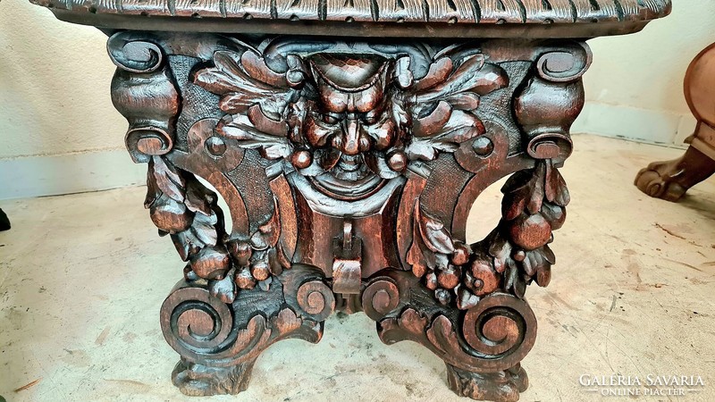 A557 antique, renaissance-style sgabello chairs with richly carved arms