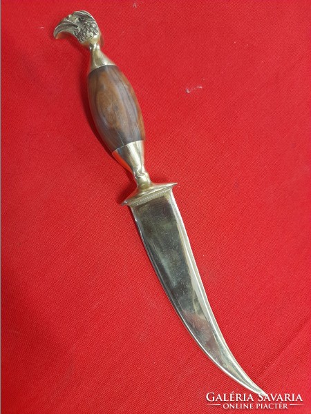 Bronze, copper eagle-headed dagger with wooden inlay, engraved sheath, knife.