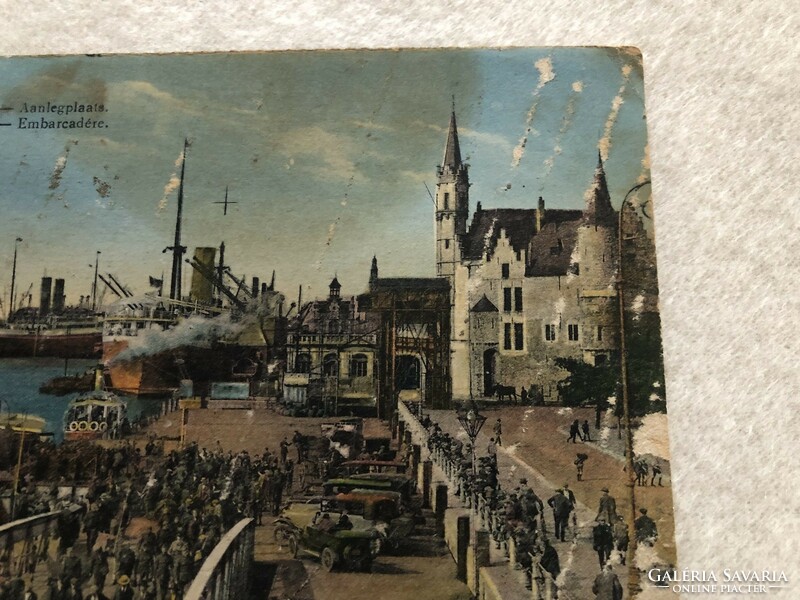Antique Antwerp harbor postcard