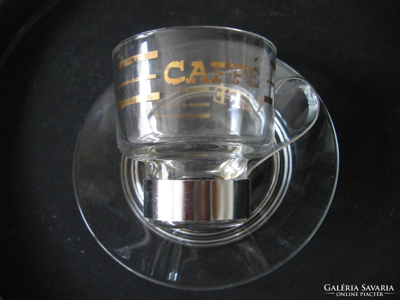 Gold-plated mocha glass cup in metal insert