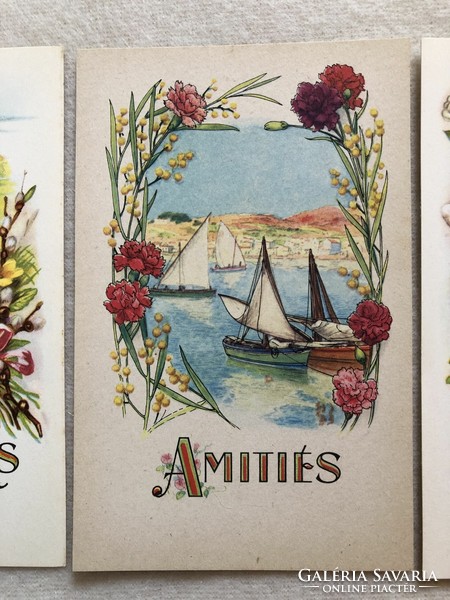 3 db antik, régi postatiszta képeslap együtt