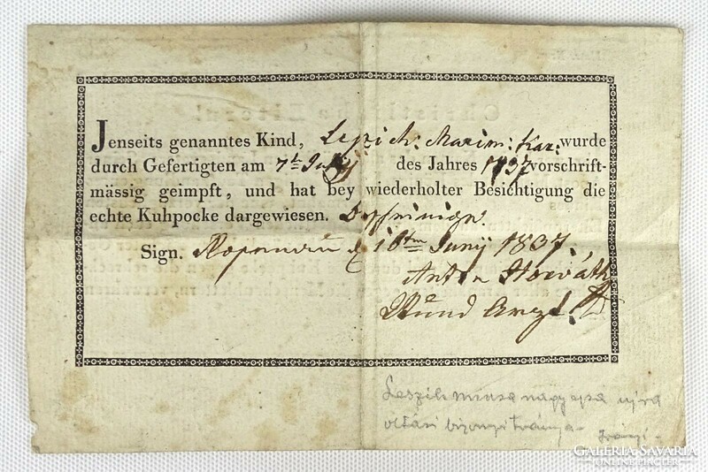 1K051 Antik német oltási bizonyítvány 1897