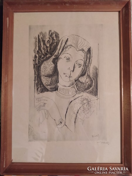 Hincz Gyula egyedi és ritka rézkarca - női absztrakt portré
