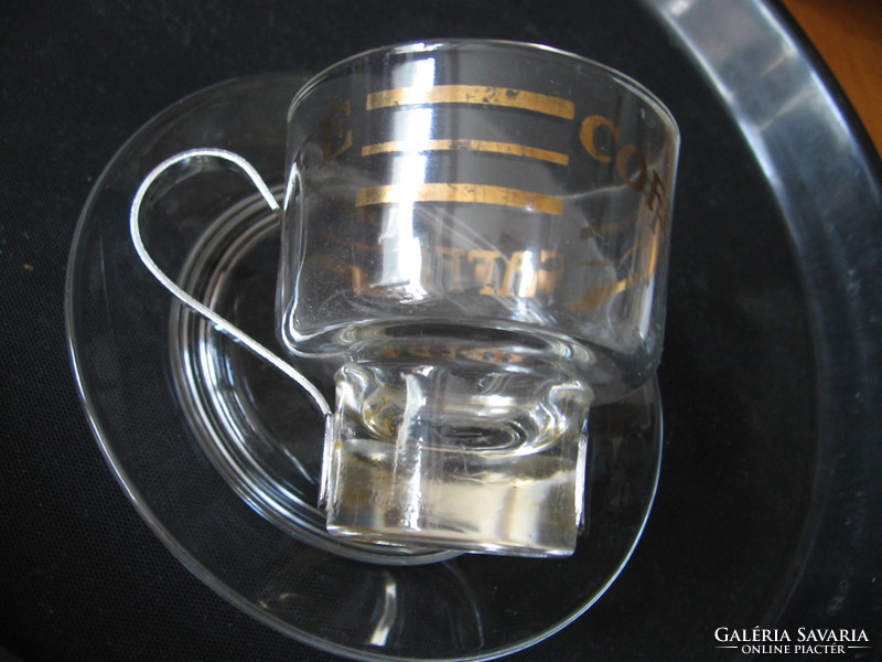 Gold-plated mocha glass cup in metal insert