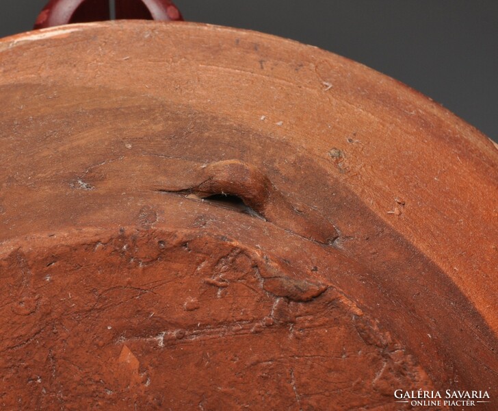 Old earthenware plate, Transylvanian customs village, 21cm, earthenware with hook. Unmarked.