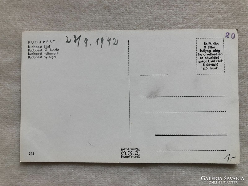 Budapest képeslap, postatiszta - 1942
