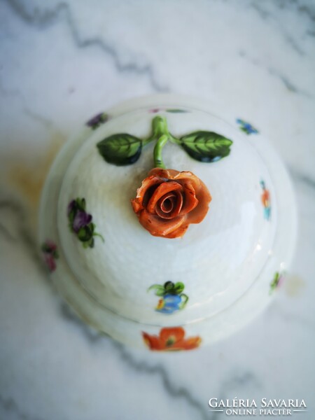 Herend bonbon bonbonier rose on the top with a flower pattern anniversary seal..